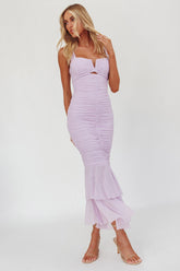 Nadia Ruched Fishtail Maxi Dress Lilac